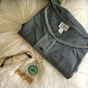 Striped Blue Slouchy 3/4 Sleeve Top